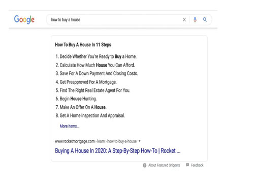 feature snippet and google