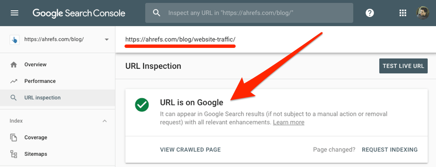 بررسی URL در کنسول جستجو